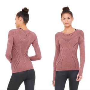 Alo Yoga Lark Seamless Laser Cut Mesh Top Long Sleeve Medium Rosewood Stretch
